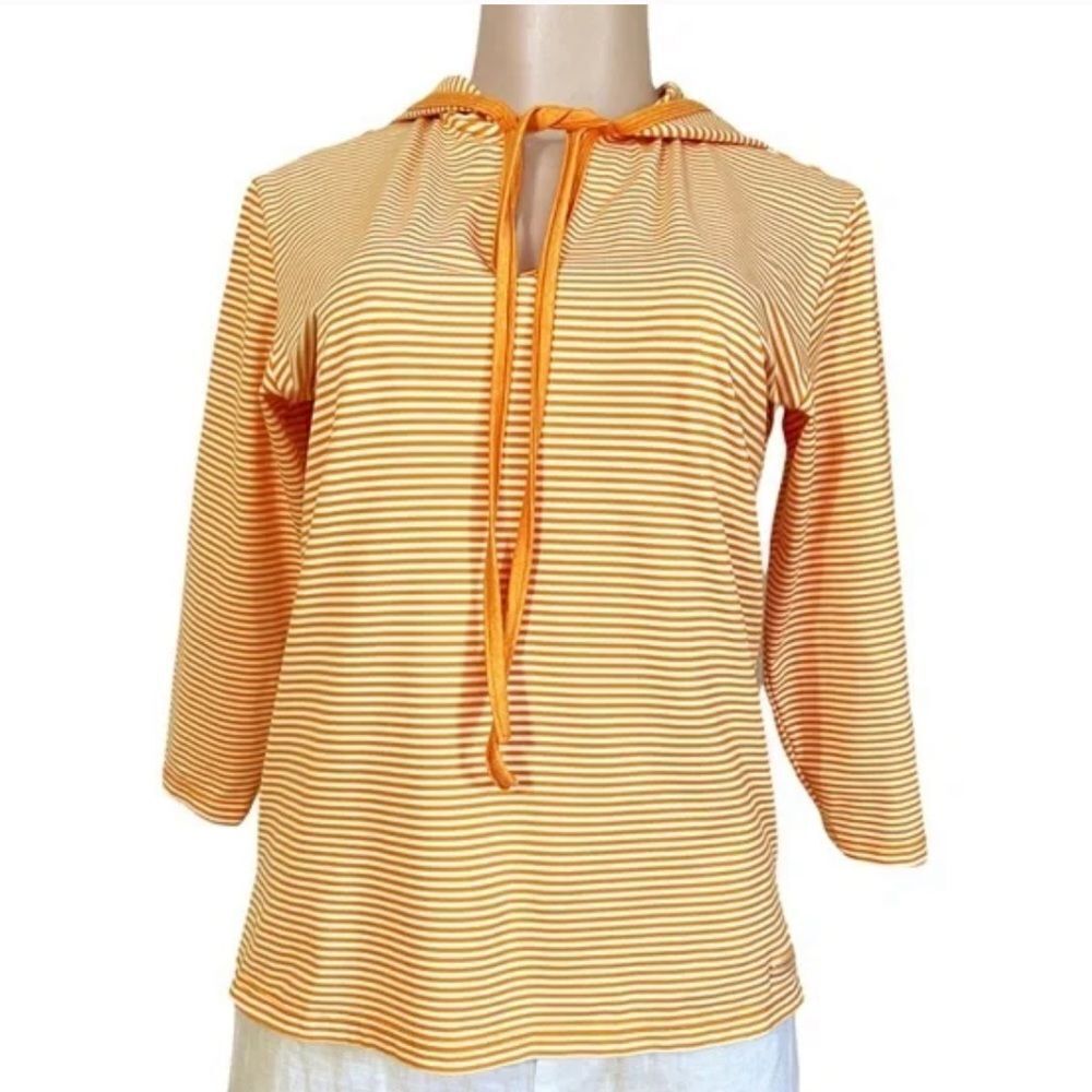 Anatomie Orange Striped Pullover Hoodie Long Sleeve Tee S